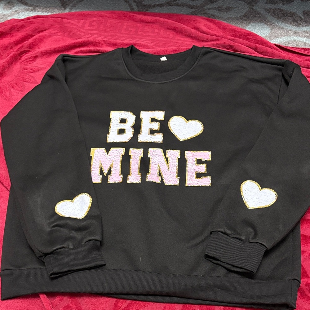 Black 'Be Mine' Sweatshirt with Heart Accents